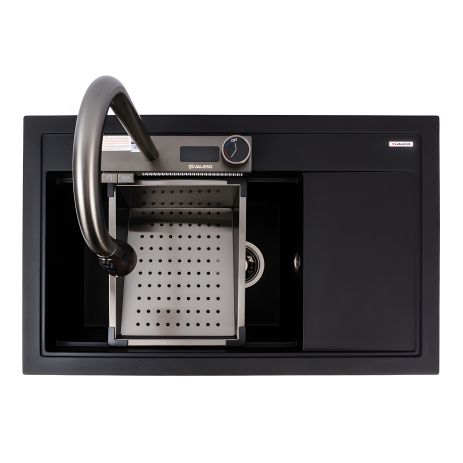 Гранитная кухонная мойка VALESO ATRUM 7950, матовая, черный металлик Гранитная кухонная мойка VALESO ATRUM 7950, матовая, черный металлик