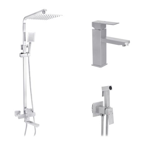 Набор 3 в 1 душевая система Kroner Edelstahl Kubus-ESG063 + смеситель Edelstahl Kubus-ESG010 + смеситель Набор 3 в 1 душевая система Kroner Edelstahl Kubus-ESG063 + смеситель Edelstahl Kubus-ESG010 + смеситель