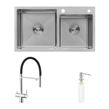 Комплект кухонная мойка Kroner Gebürstet-7843ZHM + смеситель Edelstahl Klassisch-ESG03815BLK + дозатор Spender-016 Комплект кухонная мойка Kroner Gebürstet-7843ZHM + смеситель Edelstahl Klassisch-ESG03815BLK + дозатор Spender-016