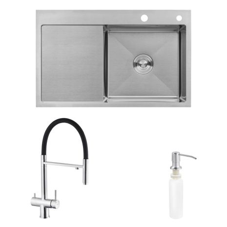 Комплект кухонная мойка Kroner Gebürstet-7849RHM + смеситель Edelstahl Klassisch-ESG03815BLK+ дозатор Spender-016 Комплект кухонная мойка Kroner Gebürstet-7849RHM + смеситель Edelstahl Klassisch-ESG03815BLK+ дозатор Spender-016